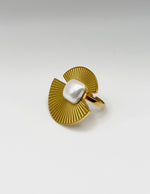 18K gold plated art deco pearl fan statement ring by Biya Accessoires.