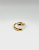 18K gold plated liquid drop bypass open ring by Biya Accessoires.