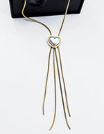 18K gold plated pearl heart lariat necklace with tassels in luxury gift box.