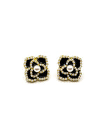 Biya Accessoires artificial jewellery online dubai black camellia pearl stud earrings.