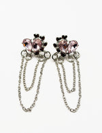 Best imitation jewellery brands in uae silver chain drop earrings with pink heart crystals.