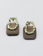 Best imitation jewellery brands in uae geometric gold and cream matte square earrings.