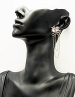 Biya Accessoires artificial jewellery online dubai blush pink heart crystal silver chain earrings.