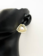 Best imitation jewellery brands in uae gold triangle earrings with white enamel and crystals.