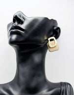 Best imitation jewellery brands in uae geometric gold and cream matte square earrings.