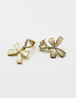 Biya Accessoires artificial jewellery online dubai pearl heart and enamel bow earrings.