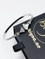 Waterproof silver dual texture geometric pave bracelet for women Dubai.
