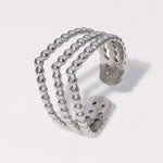 Modern luxury silver fine art editorial jewelry triple stack ring gift for her.