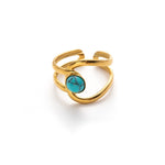 Modern luxury gold boho-chic sculptural jewelry aqua turquoise ring.