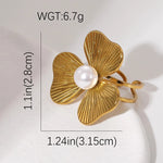 Modern luxury floral gold and pearl statement ring gift for her.