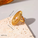 Modern luxury long oval gold and pearl ring gift for her.