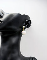 Biya Accessoires gold iridescent aura pearl and crystal drop earrings.