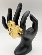 18K gold plated liquid metal teardrop open ring by Biya Accessoires.
