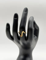 Modern luxury fine art editorial jewelry linear wave ring gift for her.