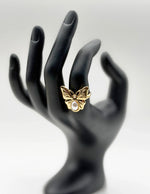 18K gold plated vintage pearl butterfly statement ring by Biya Accessoires.
