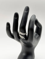 Modern luxury silver olive branch sculptural jewelry leaf ring gift.