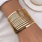Waterproof 18K gold multi band wide corset cuff bracelet Biya Accessoires UAE.