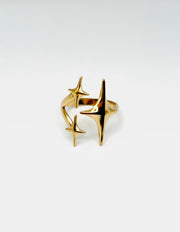 18K gold plated celestial starburst open ring by Biya Accessoires.