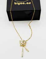 Waterproof gold butterfly and crystal drop necklace for women Dubai.