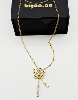 Waterproof gold butterfly and crystal drop necklace for women Dubai.