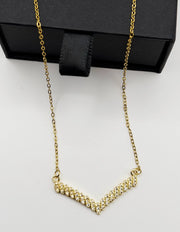 Hypoallergenic non-tarnish clear crystal tennis style necklace.