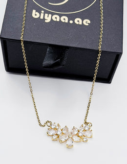 Luxury gold and cubic zirconia floral bouquet necklace Dubai.