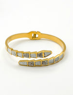 18K gold plated serpentine architectural bangle with pearl and crystals Biya Accessoires gift for her