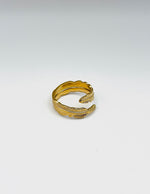 18K gold plated textured feather wrap ring by Biya Accessoires.