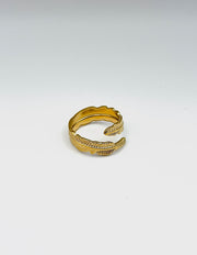 18K gold plated textured feather wrap ring by Biya Accessoires.