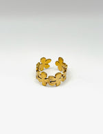 18K gold plated textured floral wide ring by Biya Accessoires.