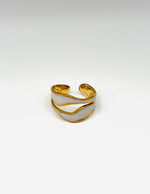 18K gold plated white marbled enamel double wave ring by Biya Accessoires.