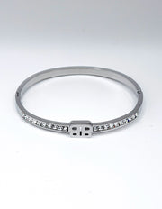 Hypoallergenic non-tarnish high polish silver rigid initial bangle UAE.
