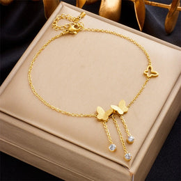 Waterproof gold chain bracelet with cubic zirconia drops UAE.