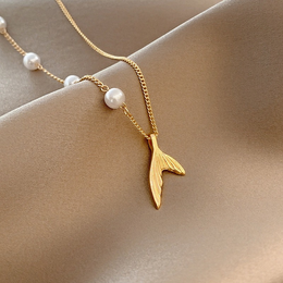 Sirena Pearl & Mermaid Tail Necklace | 18K Gold Plated | Waterproof
