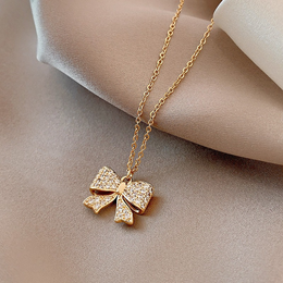 Juliette Pavé Crystal Bow Necklace | 18K Gold Plated | Waterproof