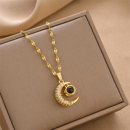Lunar Love Projection Pendant | 18K Gold Plated Crescent Moon | Waterproof
