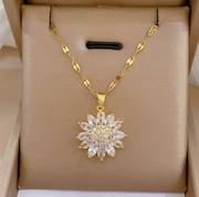 Soleil Crystal Sunflower Pendant | 18K Gold Plated | Waterproof