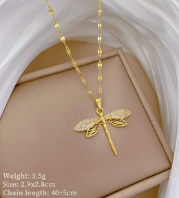 Zephyr Crystal Dragonfly Pendant | 18K Gold Plated | Waterproof