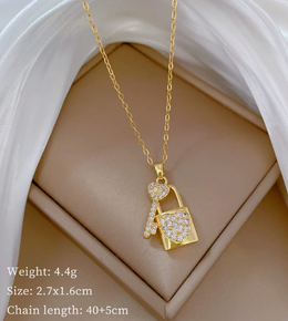 Amore Heart Lock & Key Pendant | 18K Gold Plated & Crystal | Waterproof