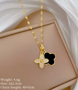 Noir Floral Clover Double Pendant | 18K Gold Plated & Crystal | Waterproof