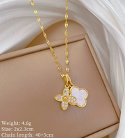 Noir Floral Clover Double Pendant | 18K Gold Plated & Crystal | Waterproof