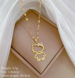 Nostalgic Feline Silhouette Pendant | 18K Gold Plated & Crystal | Waterproof