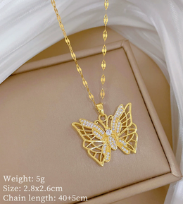 Aurelia Openwork Butterfly Pendant | 18K Gold Plated & Crystal | Waterproof