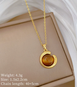 Solar Crescent Cat's Eye Pendant Necklace | 18K Gold Plated | Waterproof