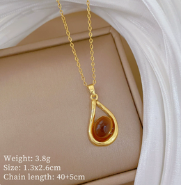 Aura Teardrop Amber Pendant Necklace | 18K Gold Plated | Waterproof