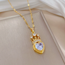 Reign Crowned Heart Crystal Pendant | 18K Gold Plated | Waterproof