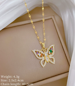 Mariposa Multi-Color Crystal Butterfly Pendant | 18K Gold Plated | Waterproof