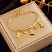 18K gold plated frosted butterfly charm snake chain bracelet by Biya Accessoires.