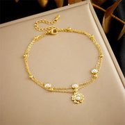 Hypoallergenic non-tarnish dainty gold beaded chain bangle UAE.