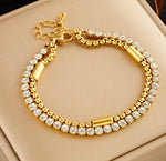 Hypoallergenic non-tarnish dainty gold double strand bangle UAE.